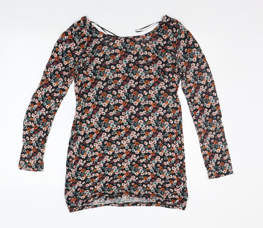 Divided Womens Black Floral A-Line Size 10