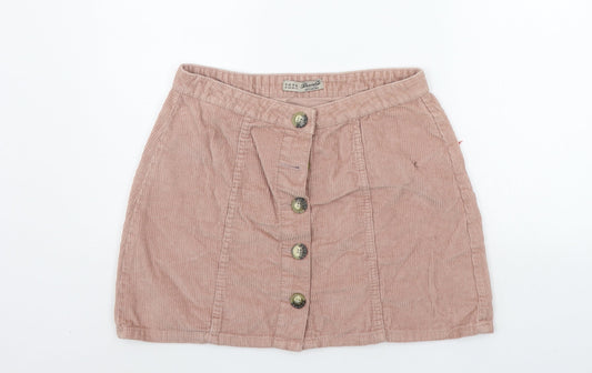Additional front view of Denim & Co. women’s beige a-line skirt, size UK 12