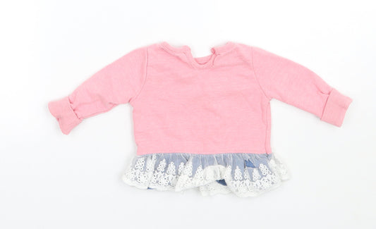 Crafted Girls Pink Pullover Jumper Size 3-6 Months