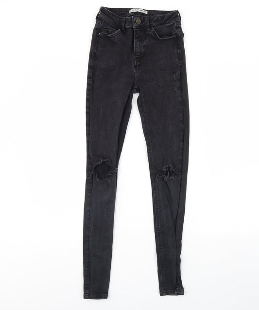 Additional front view of Denim & Co. women’s black denim skinny jeans, size UK 4, 28-inch leg