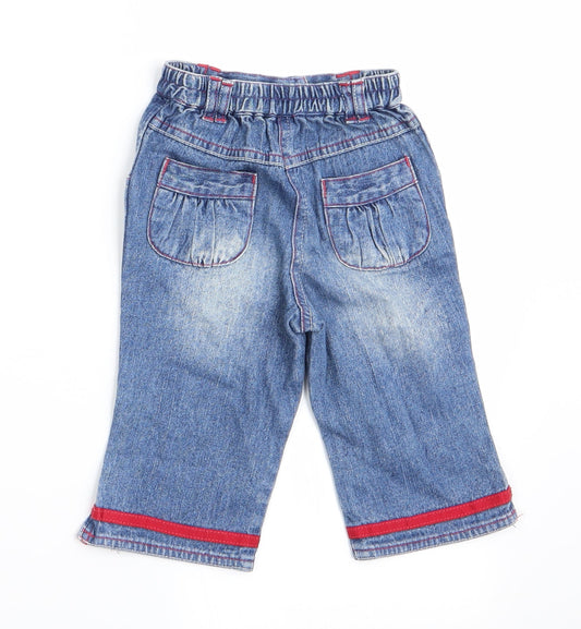 George Girls Blue Cargo Jeans Size 6-9 Months - Heart motif on lower leg