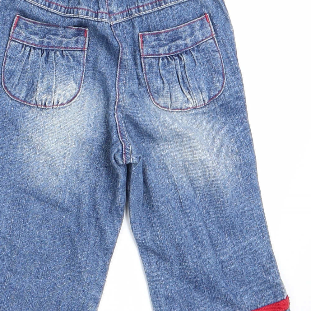 George Girls Blue Cargo Jeans Size 6-9 Months - Heart motif on lower leg