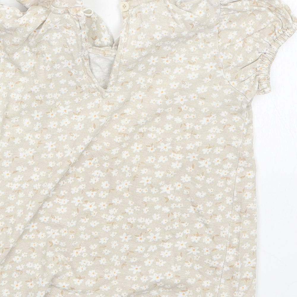 Brand and care label for George girls’ beige floral t-shirt dress, size 18-24, months
