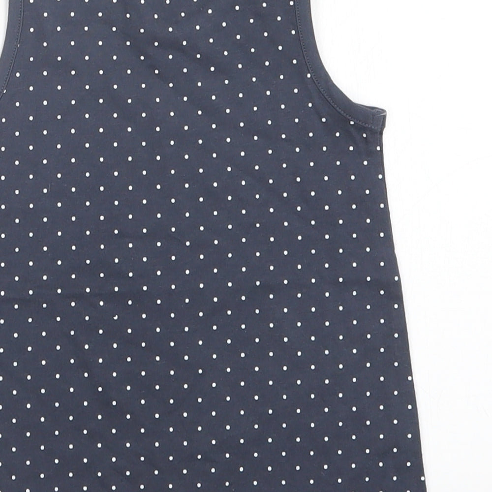 Brand and care label for George girls’ blue polka dot tank dress, size 12-18, months