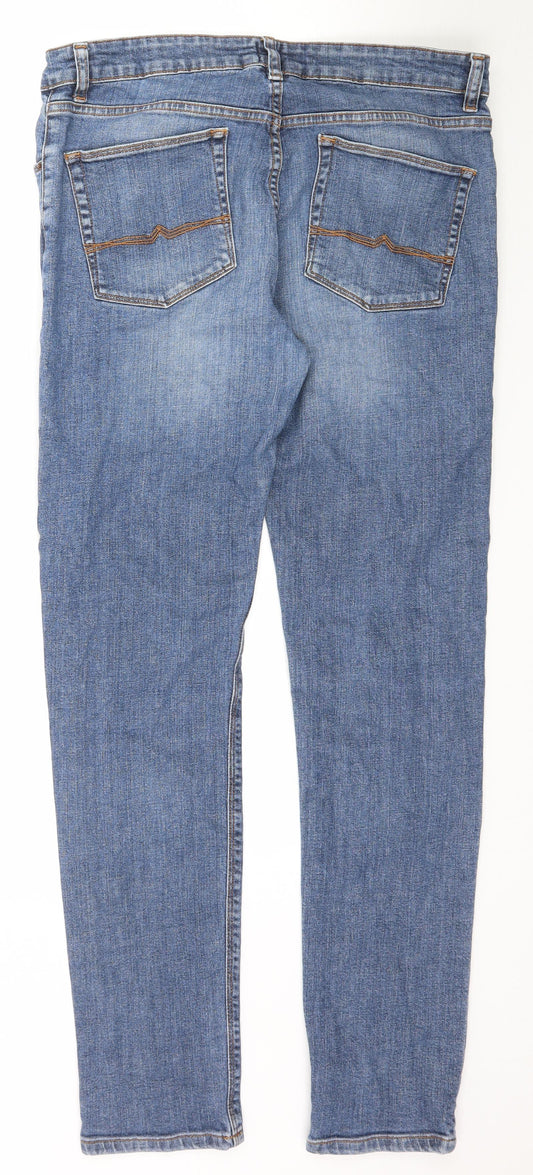 Back view of ASOS women’s blue skinny jeans, size UK 33, in, 30-inch leg