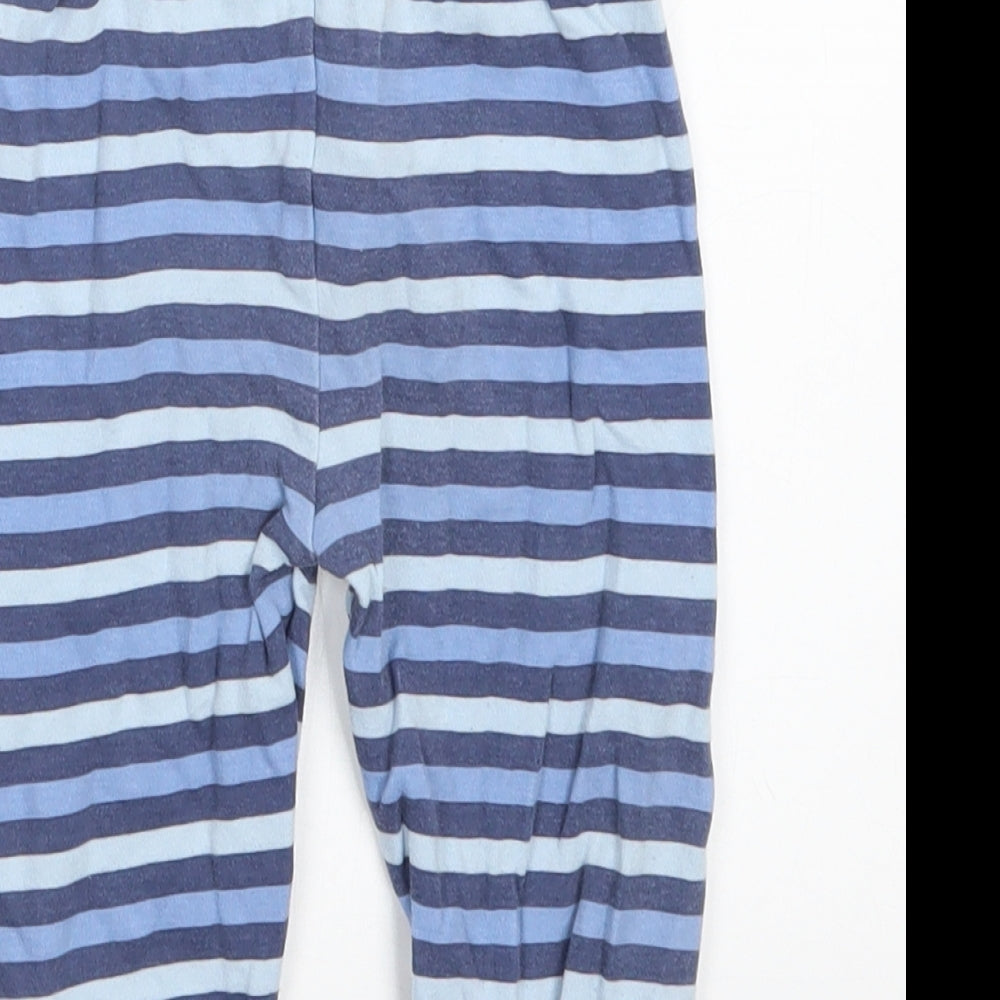 Brand and care label for George boys’ blue striped capri pyjama pants, size 9-12, months