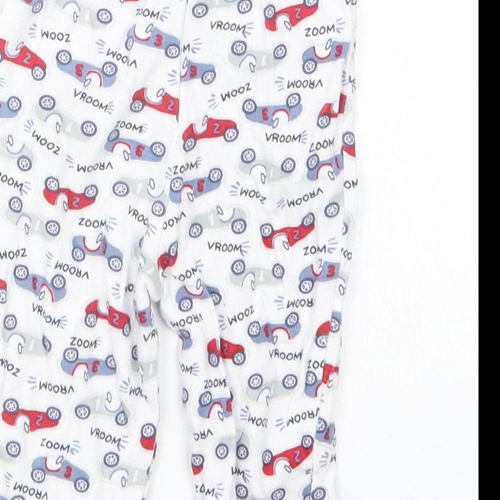 Brand and care label for Nutmeg boys’ white geometric capri pyjama pants, size 6-9, months