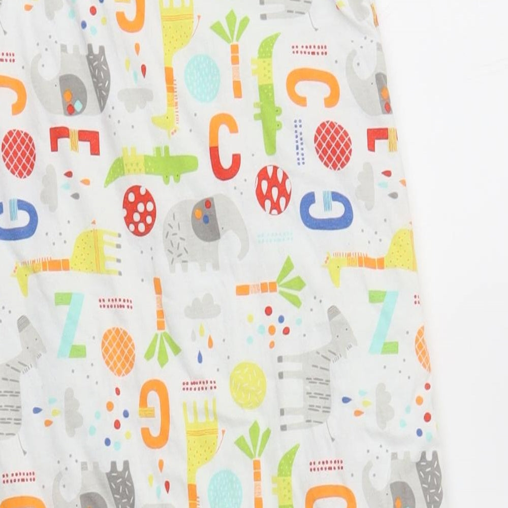 Brand and care label for M girls’ multicoloured animal print cami one piece, size 6-9, months