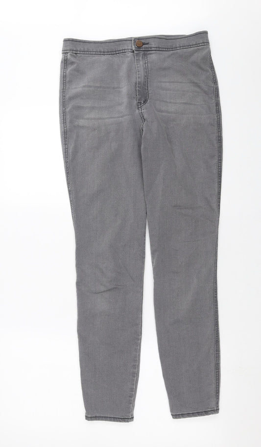 Additional front view of ASOS women’s grey denim skinny jeans, size UK 32, in, 29-inch leg