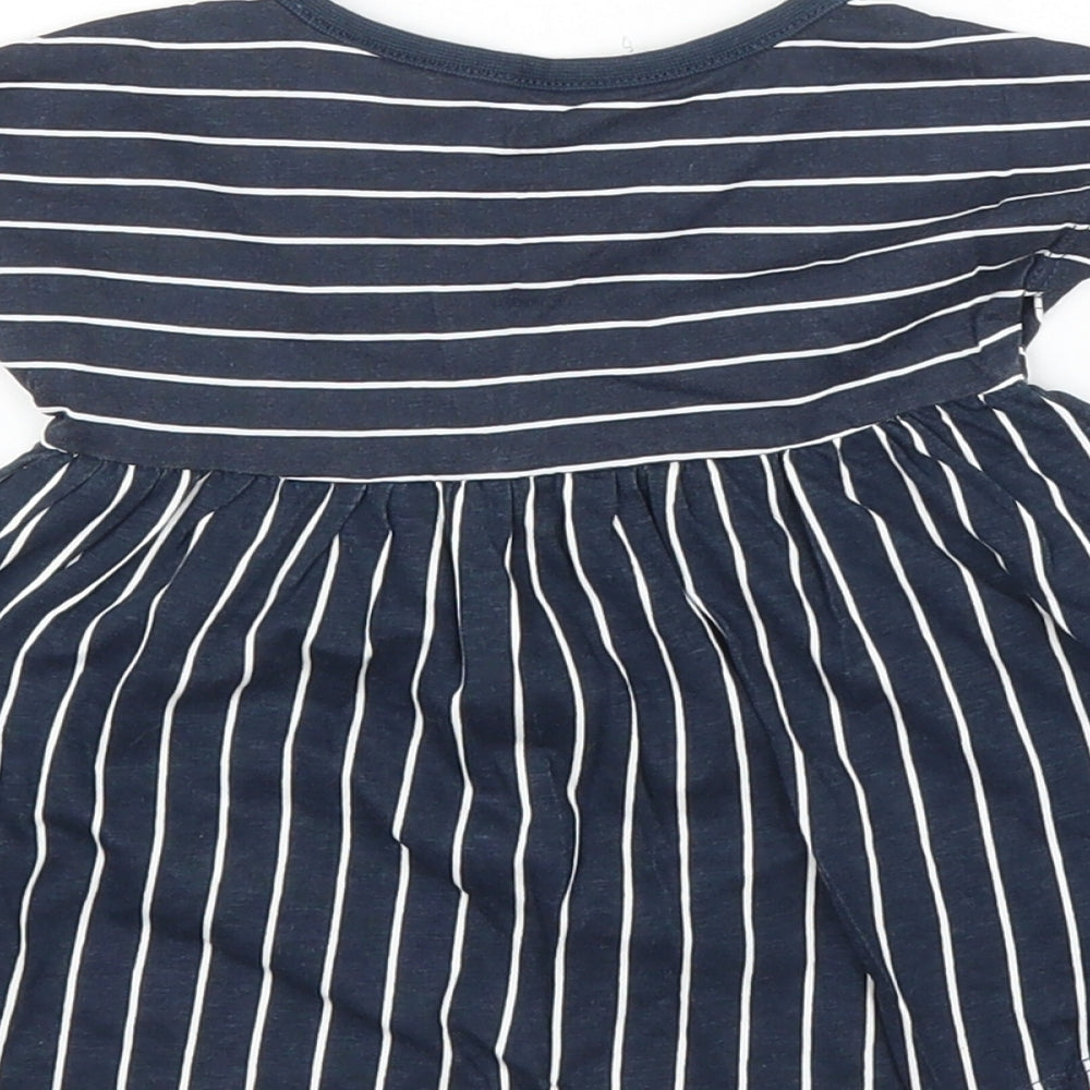 Brand and care label for H&M girls’ blue striped a-line, size 0-3, months