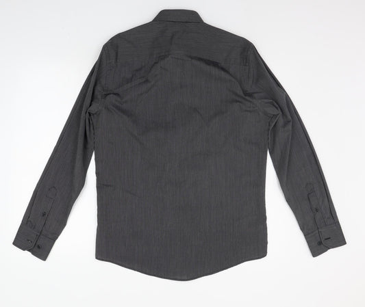 F&F Mens Grey Striped Button-Up Size 15