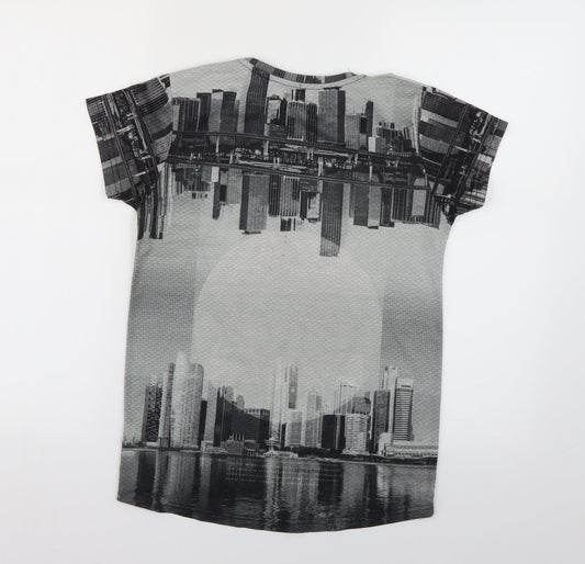 Rebel Boys Grey Geometric Basic T-Shirt Size 10-11 Years