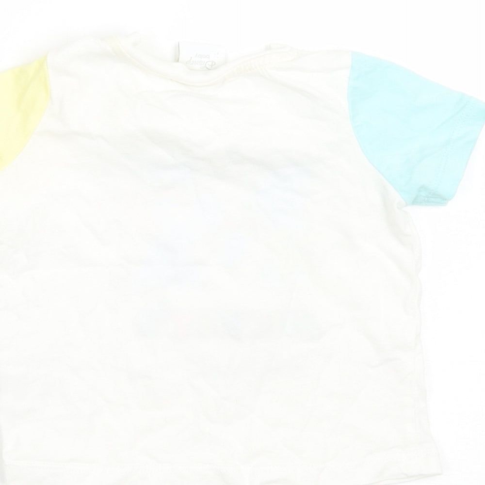 Brand and care label for Disney Baby White Basic T-Shirt, size 6-9, Months - Mickey and Friends