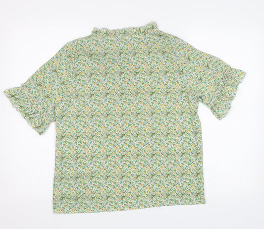 SheIn Womens Green Floral Basic Blouse Size S