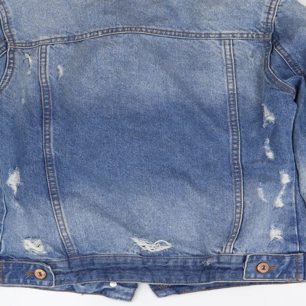Primark Womens Blue Denim Jacket Size 4 - Distressed