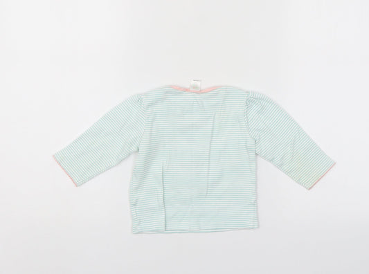 Mini Club Girls Green Striped Henley Jumper Size 9-12 Months