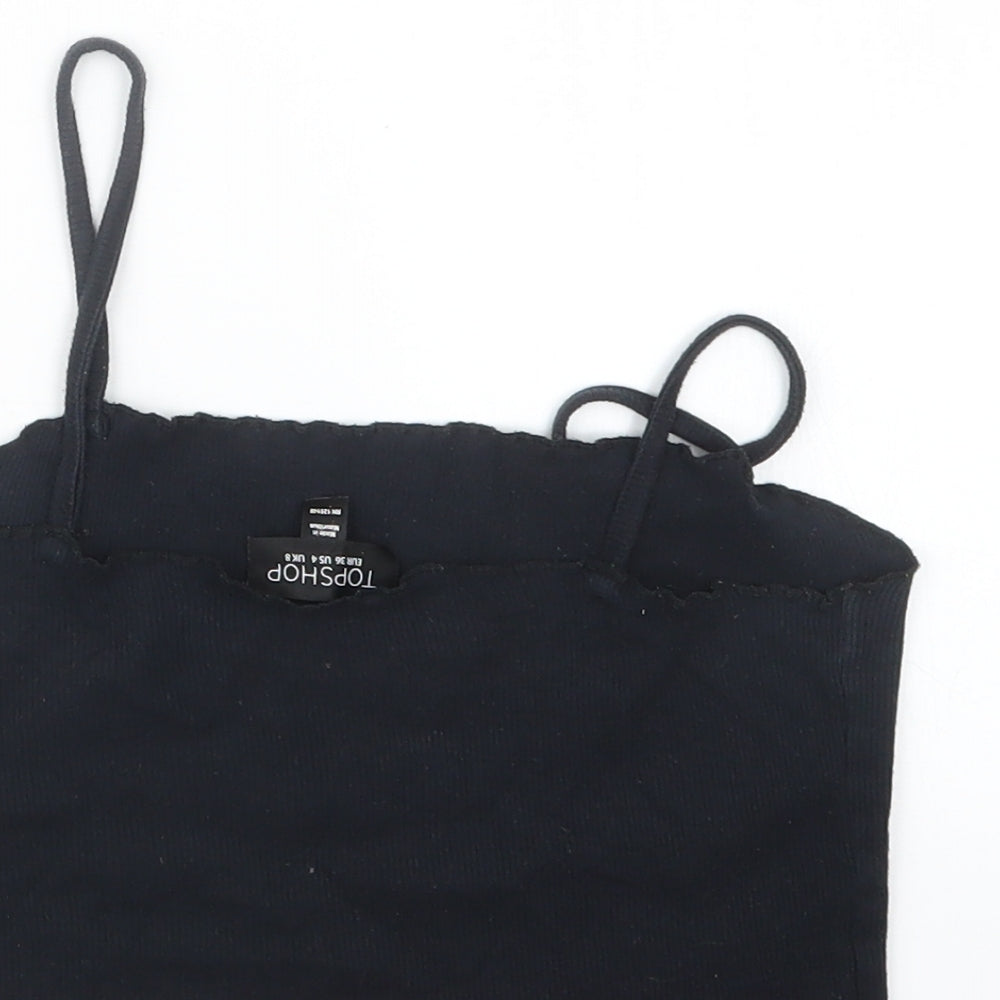 Womens UK Size 8 Topshop Black Cropped T-Shirt
