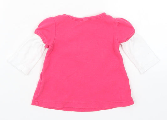 M&Co Girls Pink Basic T-Shirt Size 6-9 Months - Birds Flowers