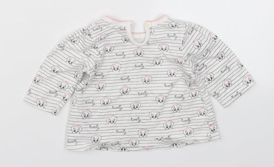 George Girls White Striped Basic T-Shirt Size 0-3 Months - Tweety