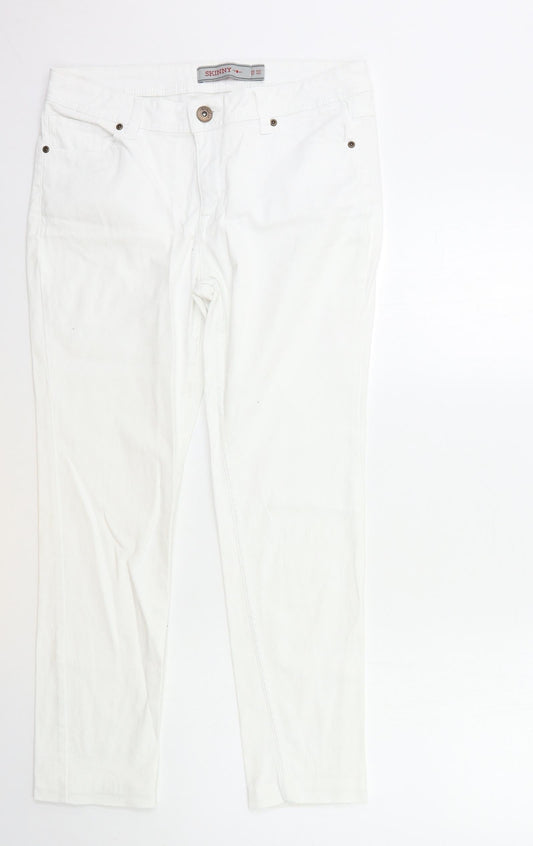 Additional front view of Dunnes women’s white denim skinny jeans, size UK 12, 27-inch leg
