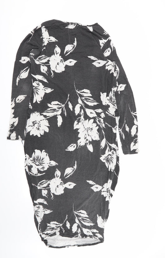 Boohoo Womens Grey Floral A-Line Size 14