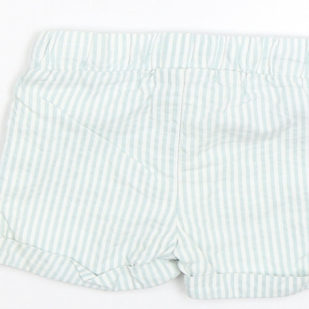 Brand and care label for Marks & Spencer Baby Blue Striped Cropped Trousers, size 0-3, Months