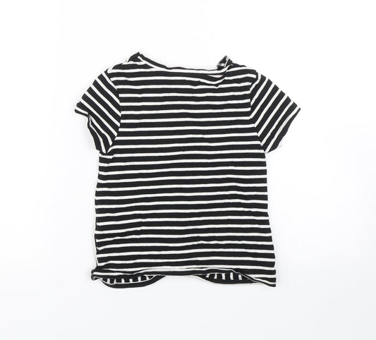 George Girls Black Striped Basic T-Shirt Size 6-7 Years