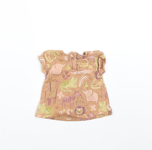 TU Girls Brown Basic T-Shirt Size 3-6 Months - animals