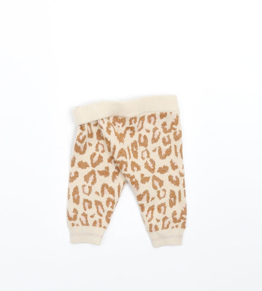 River Island Girls Beige Animal Print Knit Leggings Size 0-3 Months