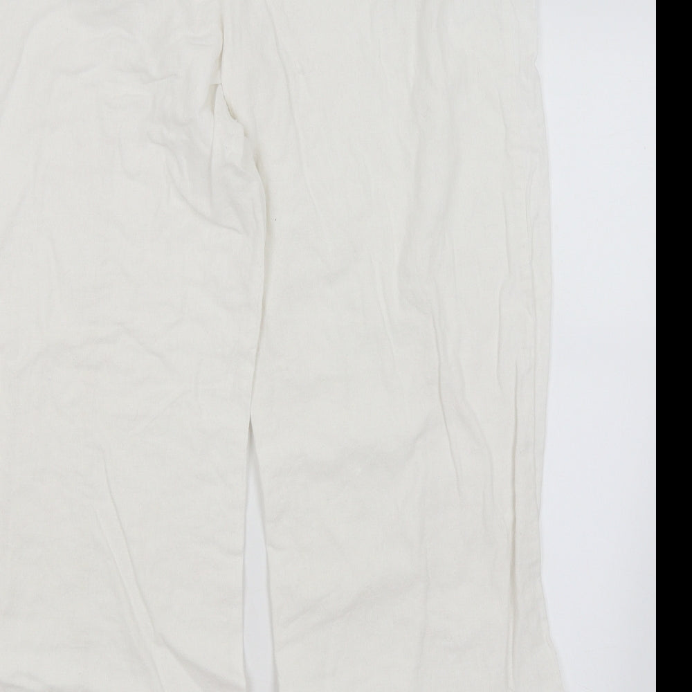 Brand and care label for Soon women’s white trousers, size UK 18, 28.5-inch leg