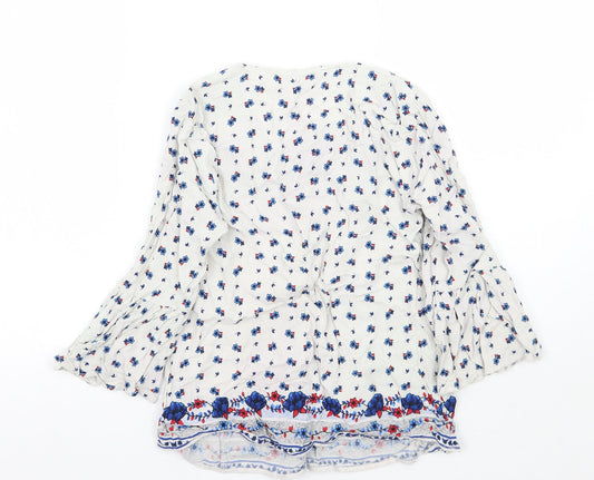 George Womens White Geometric Basic Blouse Size 8