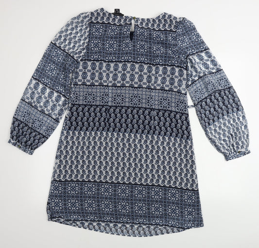 Atmosphere Womens Blue Geometric A-Line Size 10