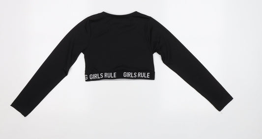Peacocs Girls Black Cropped T-Shirt Size 9-10 Years
