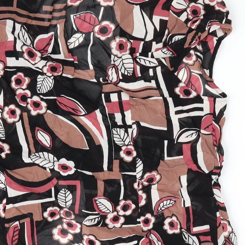 Marks and Spencer Womens Brown Floral Basic Blouse Size 10 - Ruffled neck