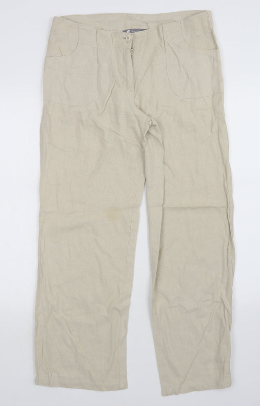 Womens UK Size 12 Mia Moda Regular Fit Beige Trousers