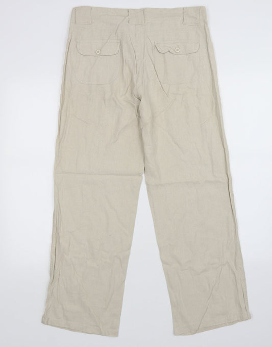 Womens UK Size 12 Mia Moda Regular Fit Beige Trousers