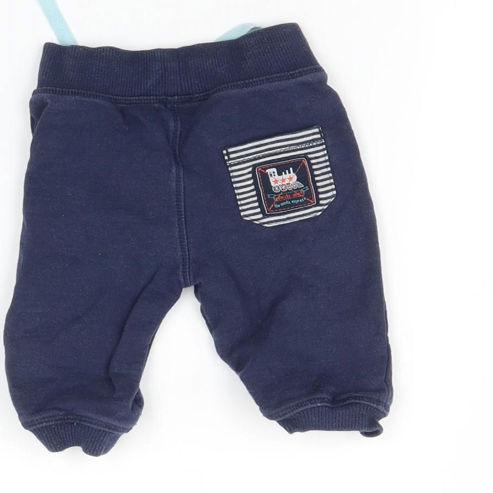 Brand and care label for Marks & Spencer Baby Blue Jogger Trousers, size 3-6, Months