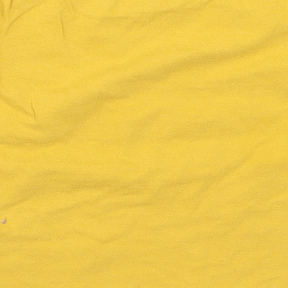 Brand and care label for Primark girls’ yellow basic t-shirt, size 9-12, months - smile everyday