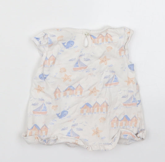 George Girls White Basic T-Shirt Size 6-9 Months - Whales Starfish Boats
