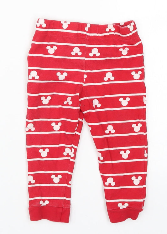 F&F Baby Red Striped Sweatpants Trousers Size 12-18 Months - Pyjama Pants Mickey Mouse
