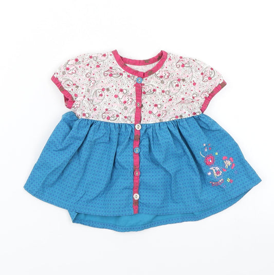 mamas & papas Girls Blue Floral Skater Dress Size 3-6 Months