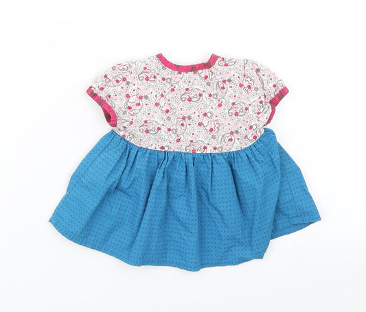 mamas & papas Girls Blue Floral Skater Dress Size 3-6 Months