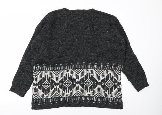 FOREVER 21 Womens Grey Geometric Pullover Jumper Size L