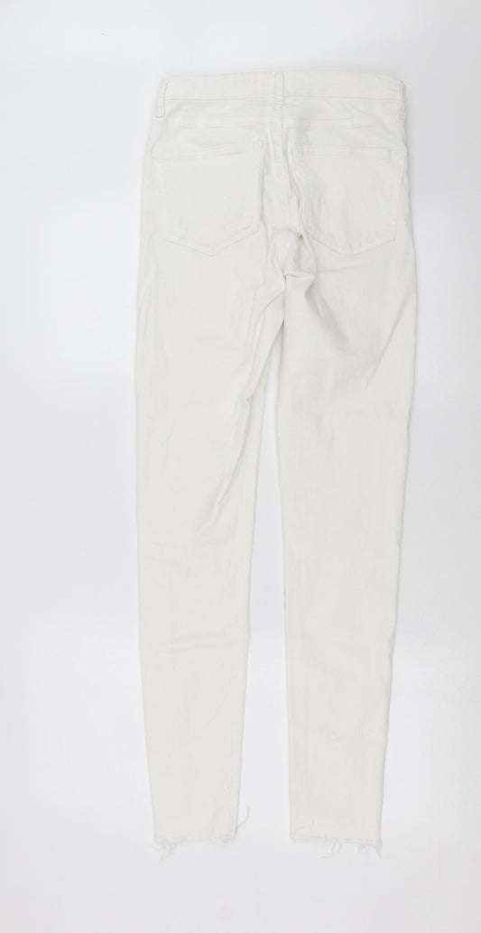 Topshop Womens White Denim Skinny Jeans Size 28 in L30 in - Distressed hem