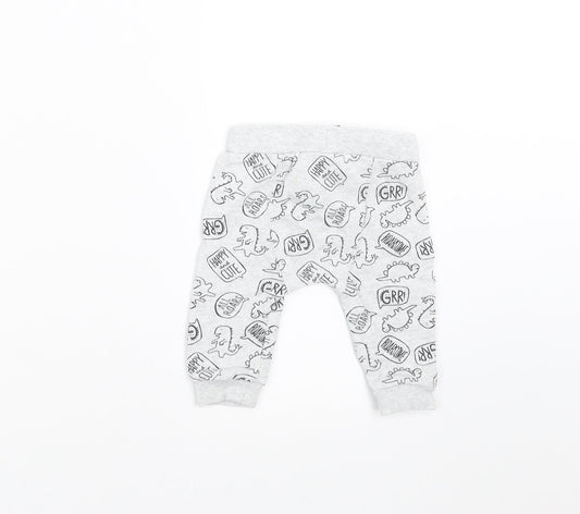 F&F Baby Grey Jogger Trousers Size 3-6 Months - DInosaur