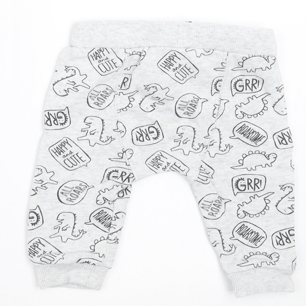 Brand and care label for F&F Baby Grey Jogger Trousers, size 3-6, Months - DInosaur