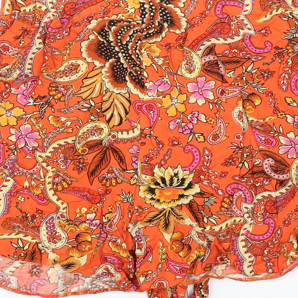 Dorothy Perkins Womens Orange Paisley  Paperbag Shorts Size 8