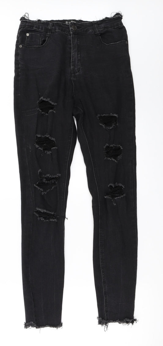 Additional front view of Missguided women’s black denim skinny jeans, size UK 10, 28.5-inch leg