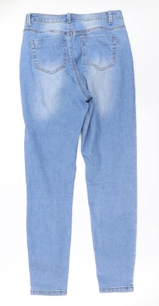 Back view of Missguided women’s blue denim skinny jeans, size UK 10, 28.5-inch leg