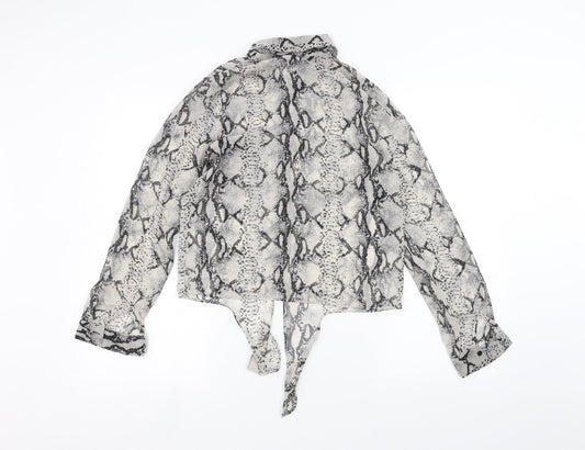 Miss Selfridge Womens White Animal Print Basic Button-Up Size 8